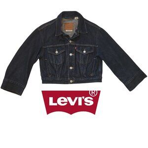 Levi's trucker 3/4 sleeve jean jacket women size small roomy dark wash pre-owned